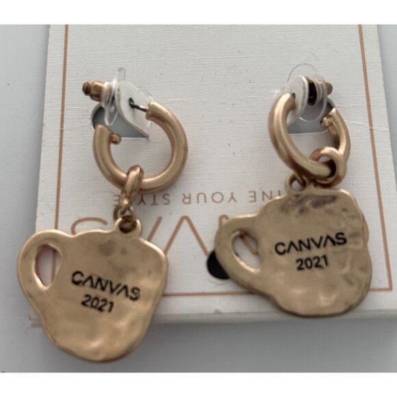 Santa Coffee Mug Dangle Earrings By Canvas Gold-Tone Red Enamel Festive Holiday - Picture 4 of 4